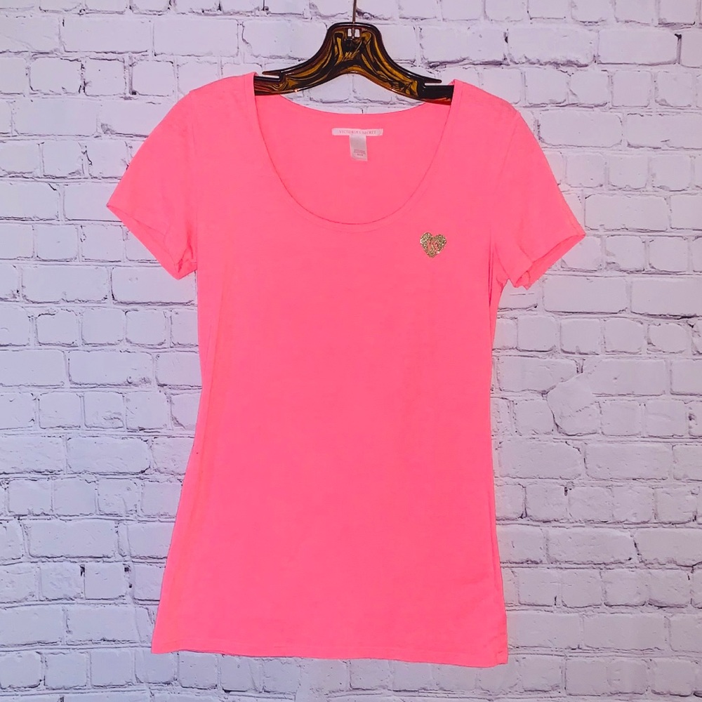 {VS Pink} Glitter Heart Tshirt Sz M